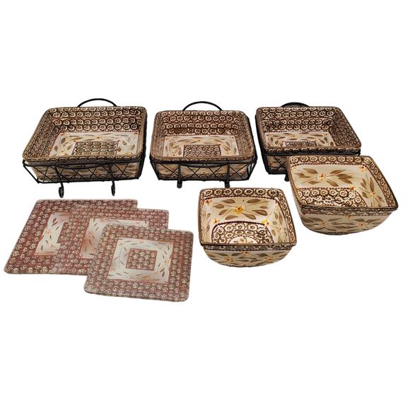 Temptations by Tara Old World Brown Cookware 11 Piece Set Bakeware Rack Bowl Set - Picture 7 of 13